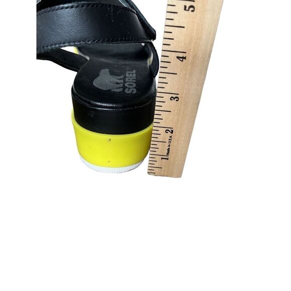 Sorel Womens Size 7 Cameron Leather Black Neon Yellow Flatform Sandals - Picture 9 of 9